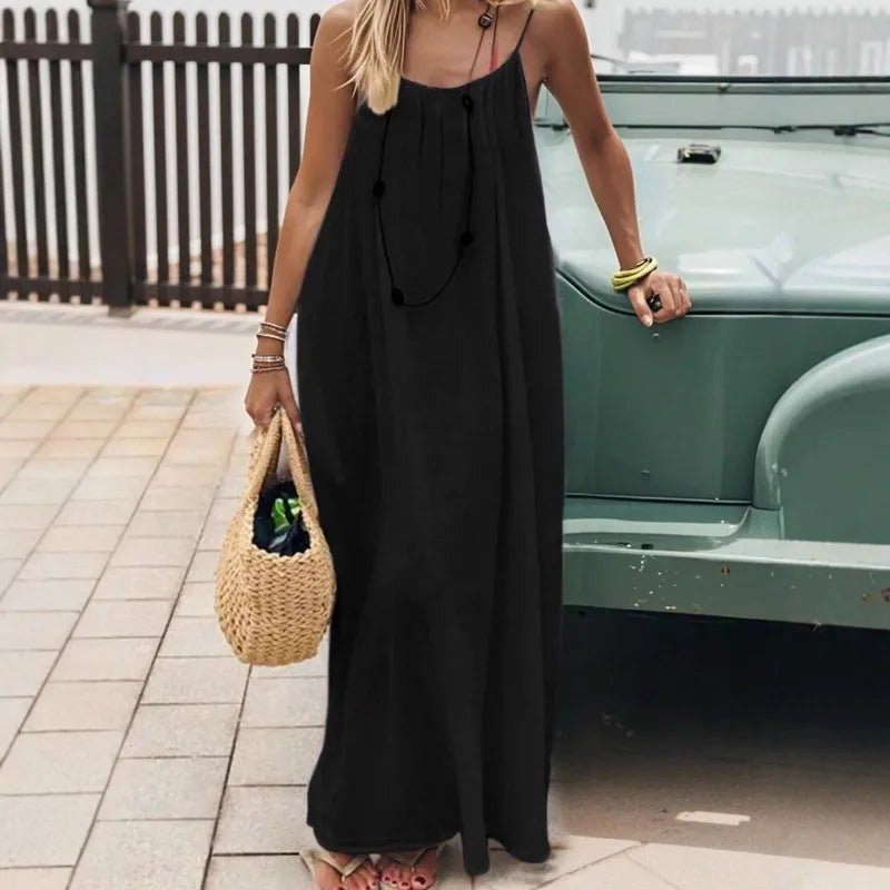 2026 Loose-Fit Spaghetti Strap Dress Women's Casual Homewear Summer Dress Solid-Color Vacation Cool Homewear - flohmarkt-deutschland.shop