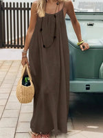 2026 Loose-Fit Spaghetti Strap Dress Women's Casual Homewear Summer Dress Solid-Color Vacation Cool Homewear - flohmarkt-deutschland.shop
