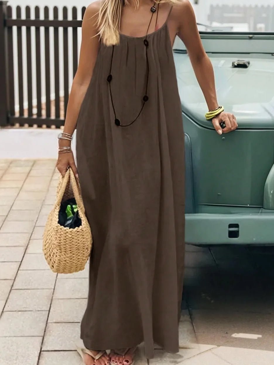2026 Loose-Fit Spaghetti Strap Dress Women's Casual Homewear Summer Dress Solid-Color Vacation Cool Homewear - flohmarkt-deutschland.shop