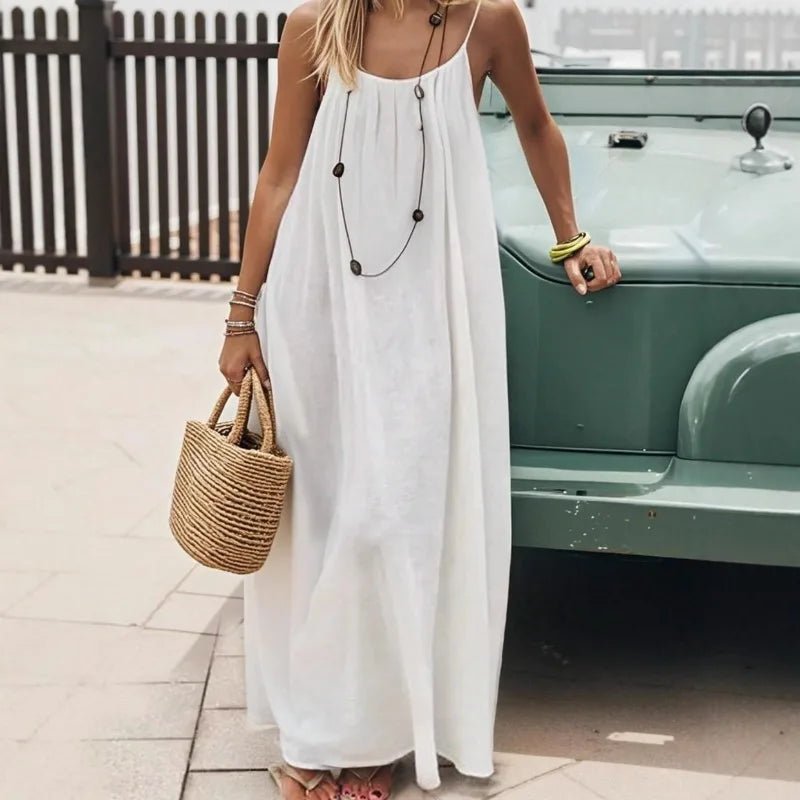 2026 Loose-Fit Spaghetti Strap Dress Women's Casual Homewear Summer Dress Solid-Color Vacation Cool Homewear - flohmarkt-deutschland.shop