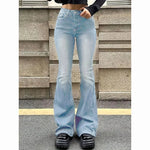 2026 Mädchen Concise Ins Hohe Taille Ausgestellte Jeans Weibliche Stretchy Bootcut Denim Hosen Frauen Einfarbig Dünne Schlaghosen - flohmarkt-deutschland.shop