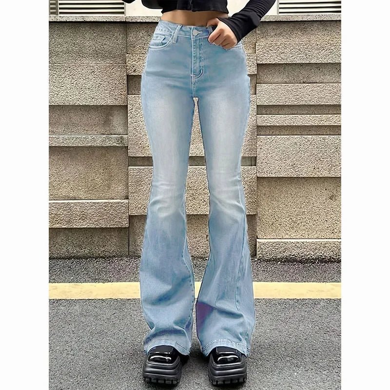 2026 Mädchen Concise Ins Hohe Taille Ausgestellte Jeans Weibliche Stretchy Bootcut Denim Hosen Frauen Einfarbig Dünne Schlaghosen - flohmarkt-deutschland.shop