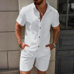 2026 New Trend Men's Solid Color Jacquard Collar Swe2026 new ater Fashion High-Quality Short-Sleeved Shirt Casual Two-Piece Set - flohmarkt-deutschland.shop