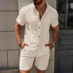 2026 New Trend Men's Solid Color Jacquard Collar Swe2026 new ater Fashion High-Quality Short-Sleeved Shirt Casual Two-Piece Set - flohmarkt-deutschland.shop