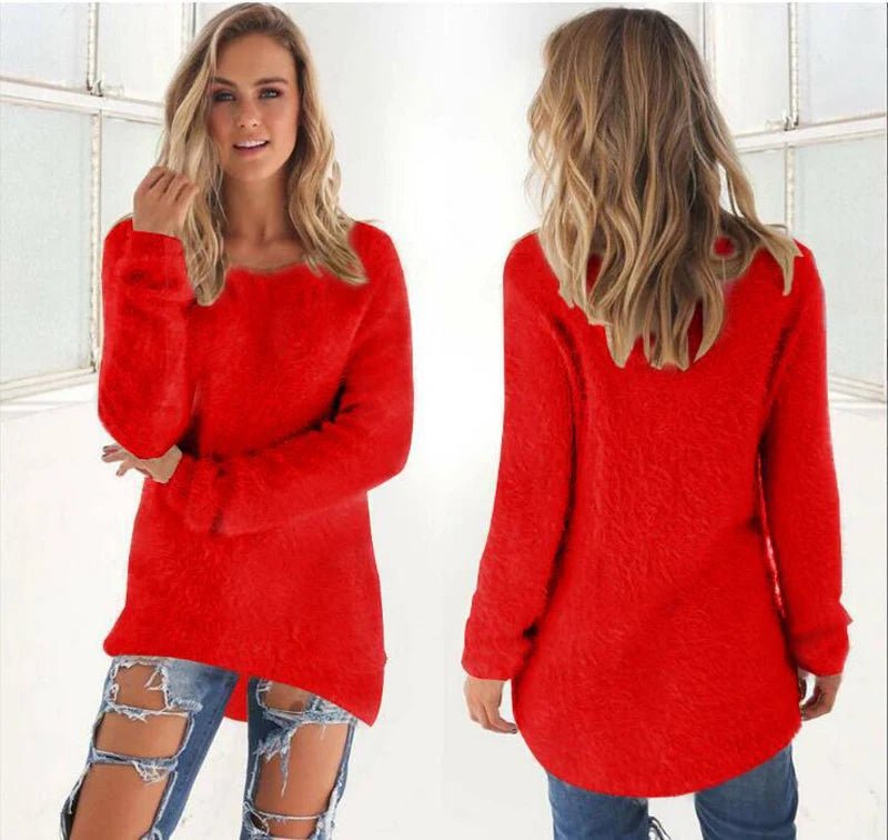2026, Plus Größe Frauen Warme Pullover Einfarbig O Hals Lose Gestrickte Pullover Lange Pullover Casual Bluse Dame Oversize Kleidung - flohmarkt-deutschland.shop