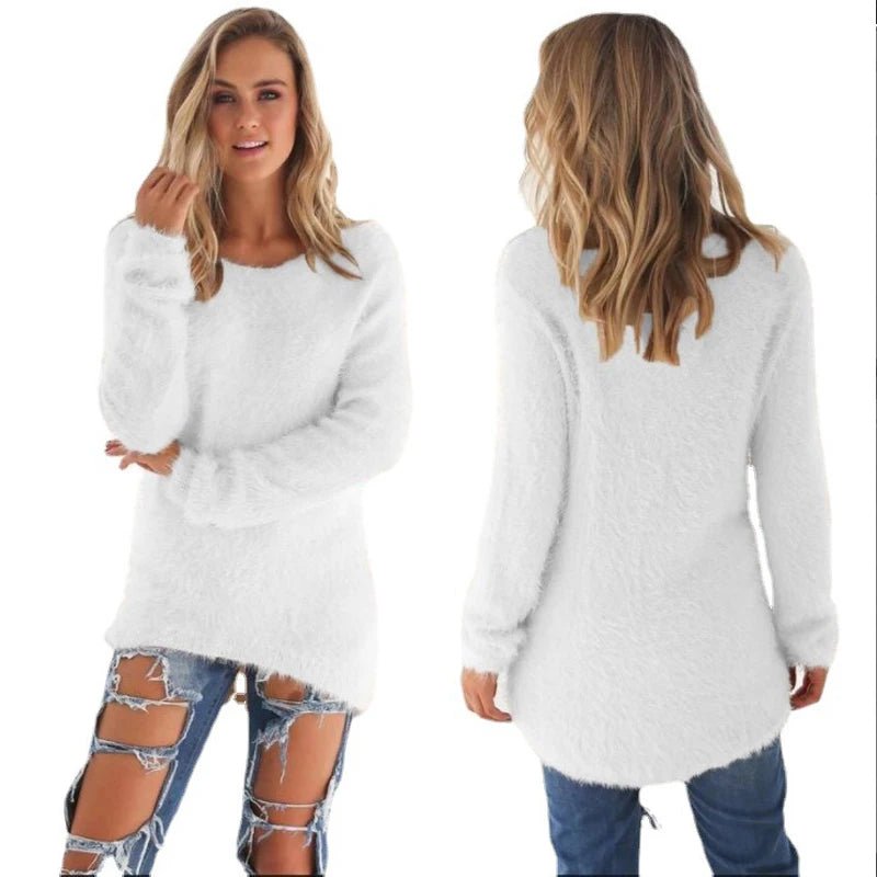 2026, Plus Größe Frauen Warme Pullover Einfarbig O Hals Lose Gestrickte Pullover Lange Pullover Casual Bluse Dame Oversize Kleidung - flohmarkt-deutschland.shop