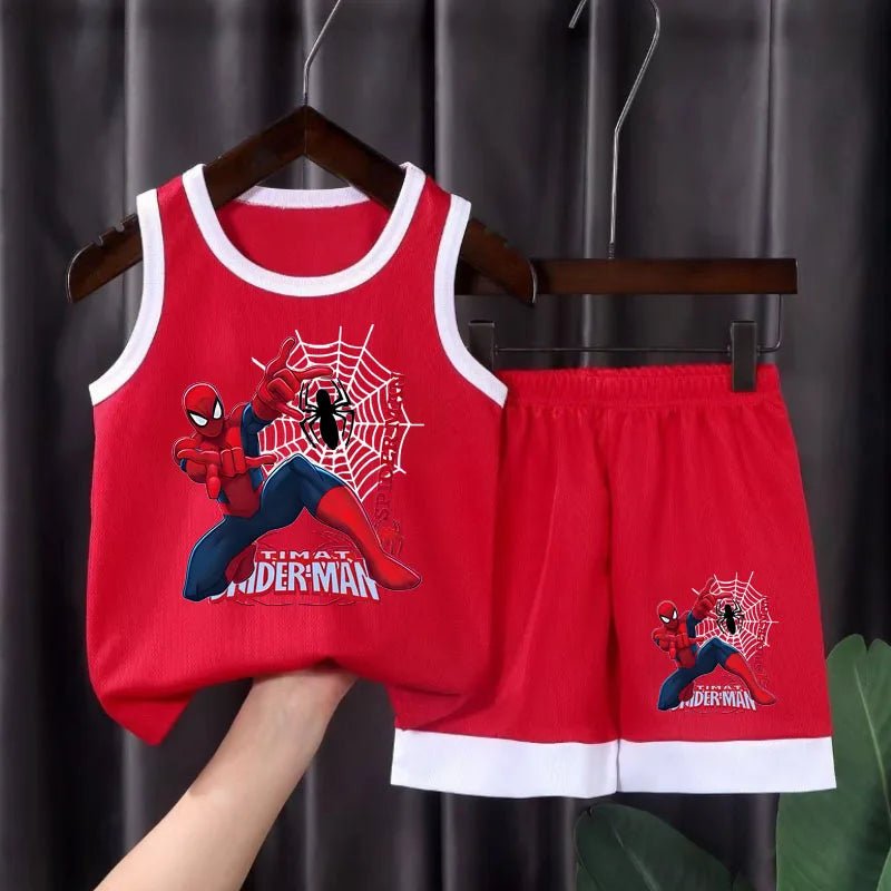 2026 Sommer Atmungsaktive Bequeme Mesh-Basketball-Kleidungssets für Jungen, Lässige Kinder-Outfits, Outdoor-Urlaubsweste mit Cartoon-Print-Set - flohmarkt-deutschland.shop