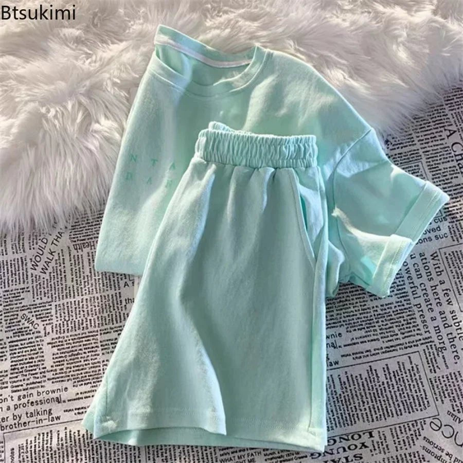 2026 Summer Women Shorts Sets Casual Two Pieces Short Sleeve T Shirts and High Waist Short Pants Solid Outfits Tracksuit 2PCS - flohmarkt-deutschland.shop