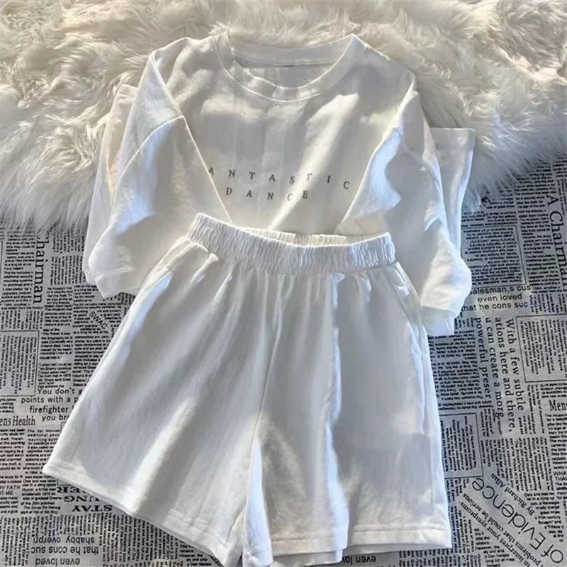 2026 Summer Women Shorts Sets Casual Two Pieces Short Sleeve T Shirts and High Waist Short Pants Solid Outfits Tracksuit 2PCS - flohmarkt-deutschland.shop