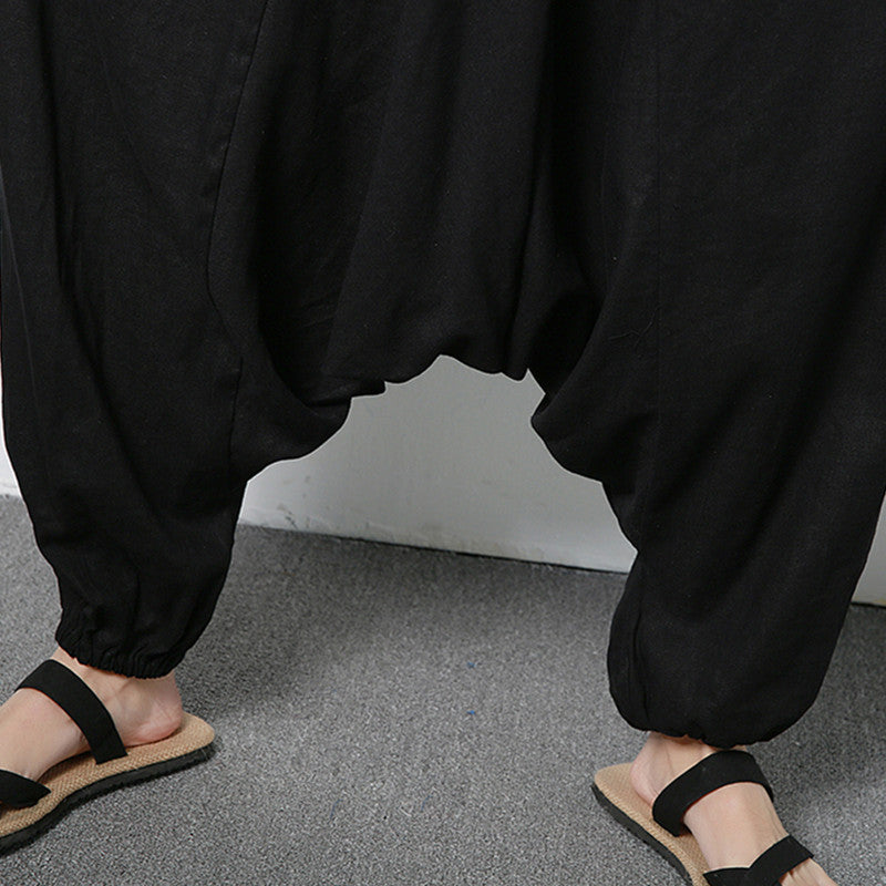 Men's Cotton Linen Loose Casual Harem Pants (Large)