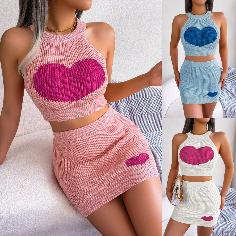 Women's Knitted Gradient Crop Top and Skirt Suit Set