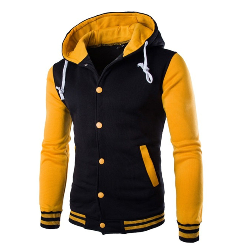 WISH Men's Slim Fit Hooded Baseball Jacket