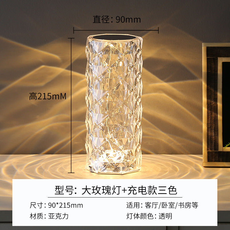 Modern Minimalist Touch Table Lamp with Crystal Rose