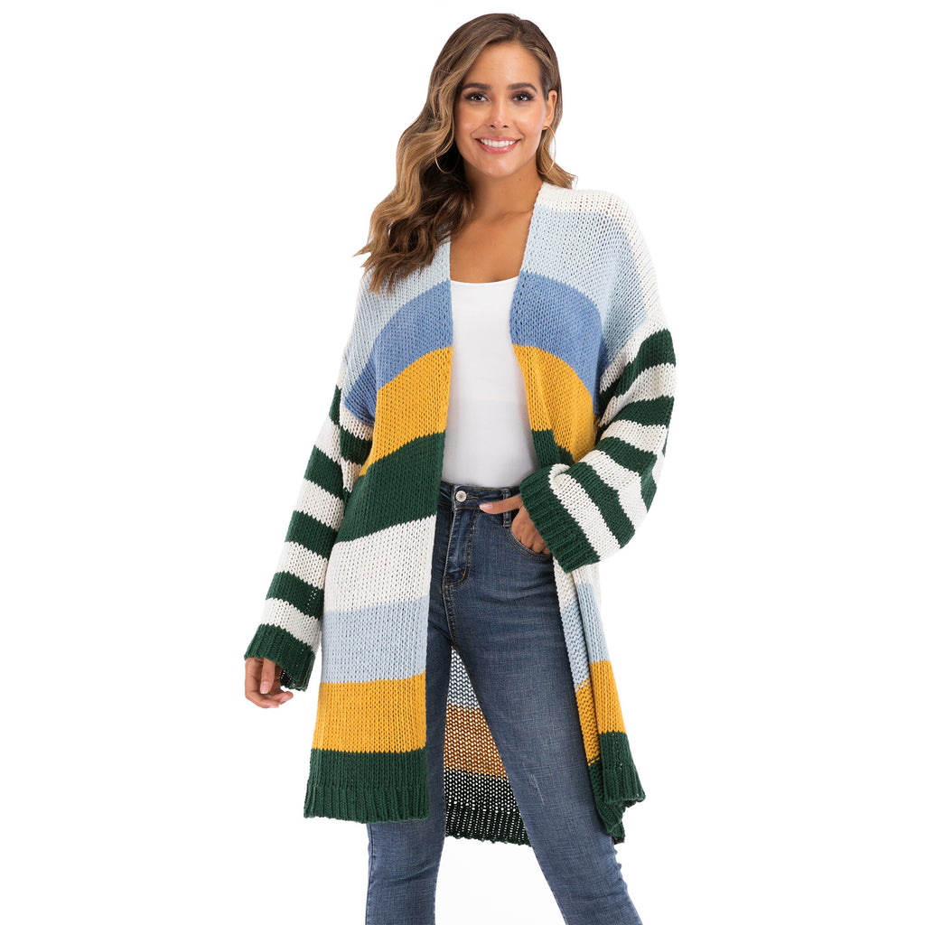 Fashionable Color-Block Loose Casual Knit Cardigan
