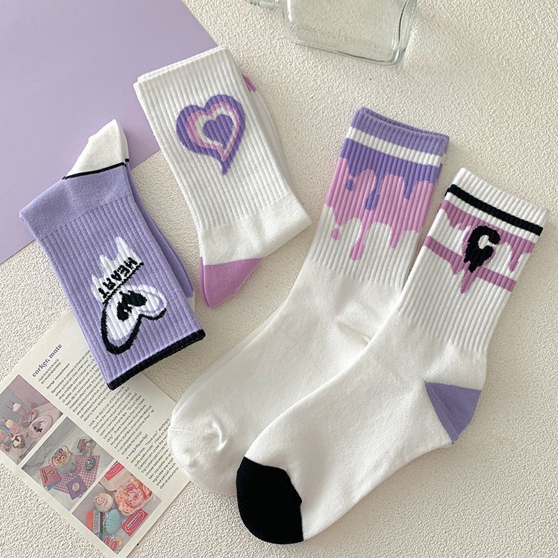 Purple Heart Women's Mid-Calf Socks - Trendy Cartoon Style