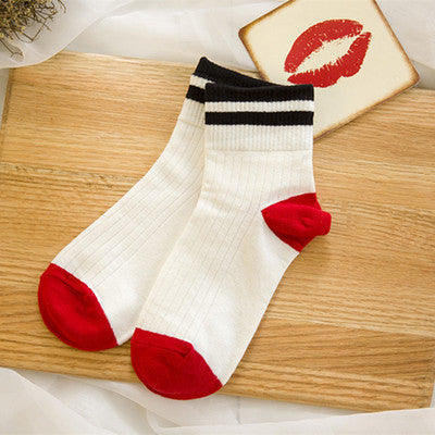 Striped Two-Line Mid-Calf Socks