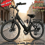 26-Zoll modisches E-Bike, 600W bürstenloser Motor, 48V-10.4Ah Lithium-Akku, elektrisches Moped, Elektrofahrrad für Erwachsene - flohmarkt-deutschland.shop