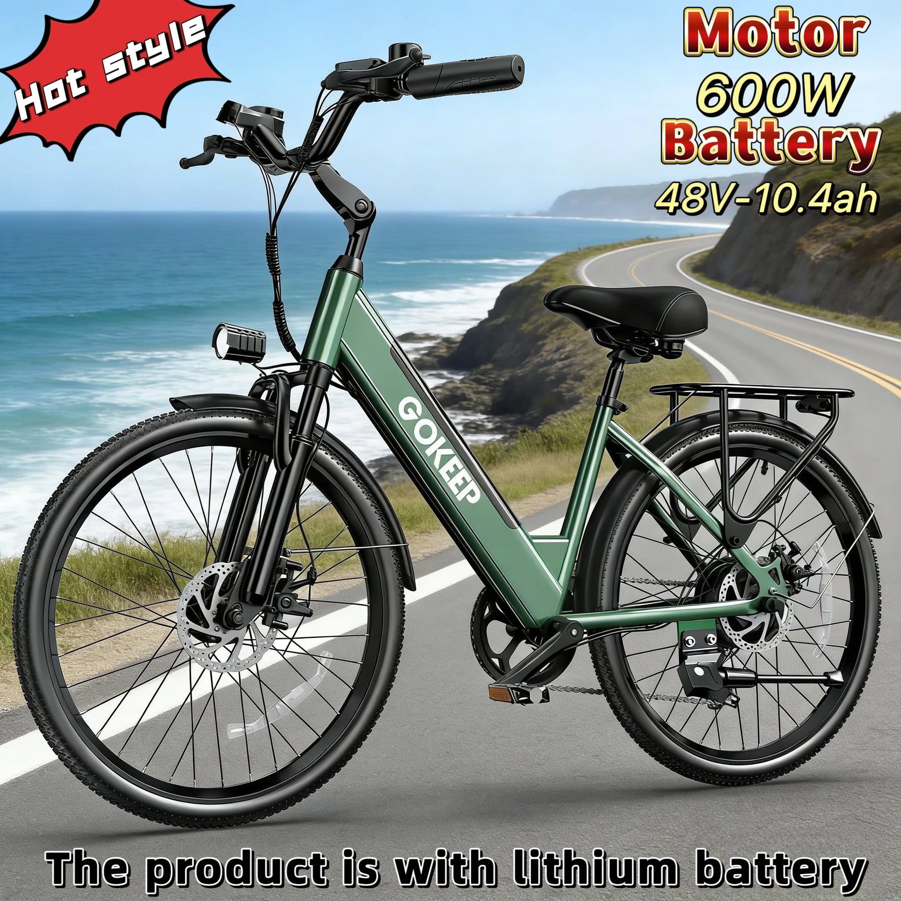 26-Zoll modisches E-Bike, 600W bürstenloser Motor, 48V-10.4Ah Lithium-Akku, elektrisches Moped, Elektrofahrrad für Erwachsene - flohmarkt-deutschland.shop
