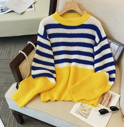 Autumn Winter Women's Loose Color Block Sweater