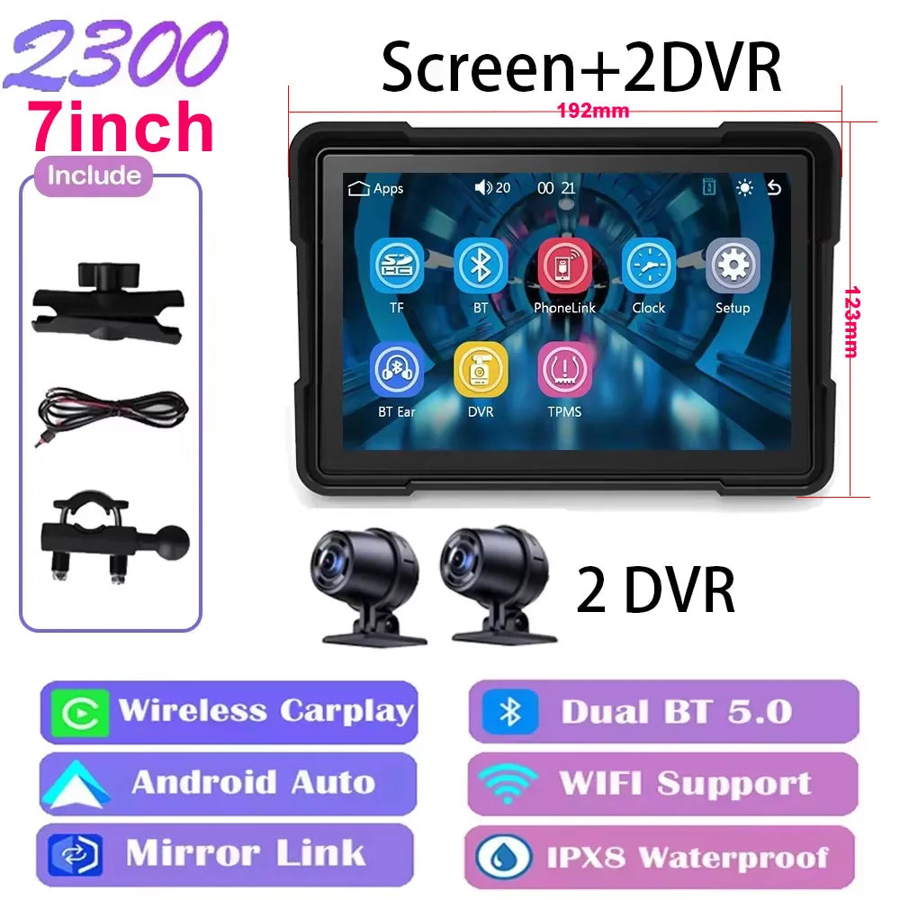 5/7 inch Carplay Motorcycle DVR Navigation GPS Wireless CarPlay Android Auto Airplay Display Screen Portable Moto Monitor IPX7
