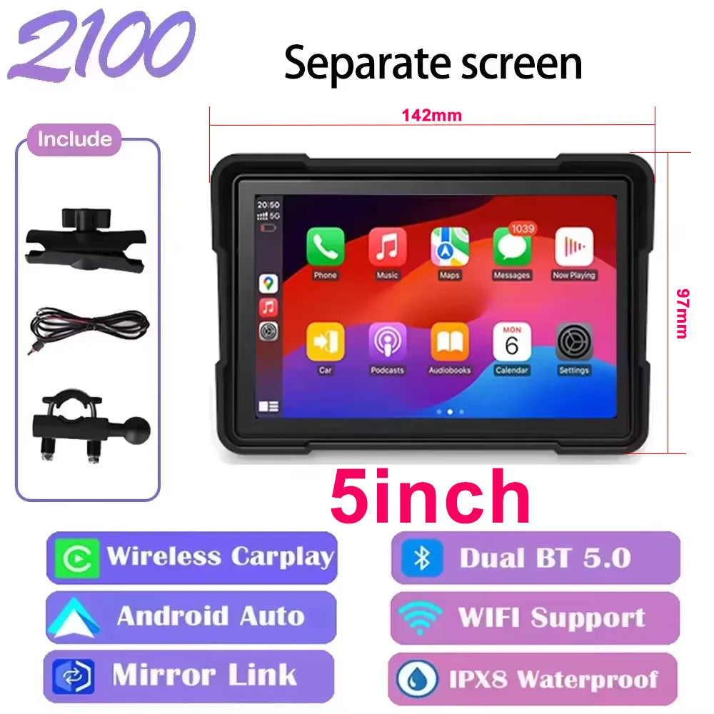 5/7 inch Carplay Motorcycle DVR Navigation GPS Wireless CarPlay Android Auto Airplay Display Screen Portable Moto Monitor IPX7