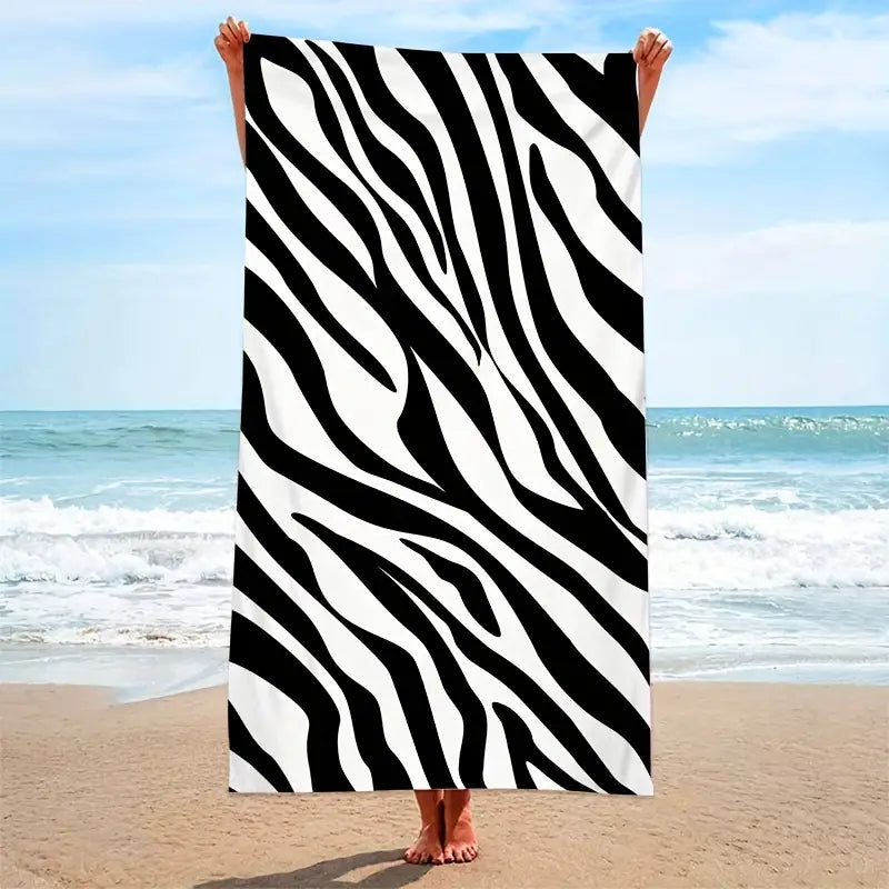 Zebra Print Microfiber Beach Towel - Oversized & Absorbent