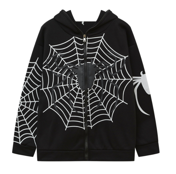 Spider Web Printed Full Zip Hoodie for Fall & Winter
