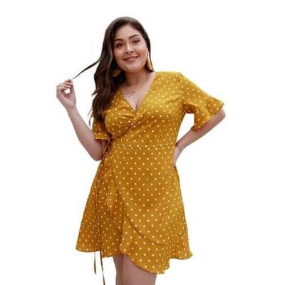Plus Size XL-4XL Women's Summer V-Neck Polka Dot Dress