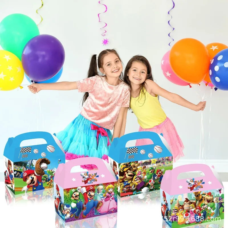New 12Pcs Super Mario Plumber Horsepower Party Favors Handy Horn Paper Box Boys Birthday Party Decoration Candy Box