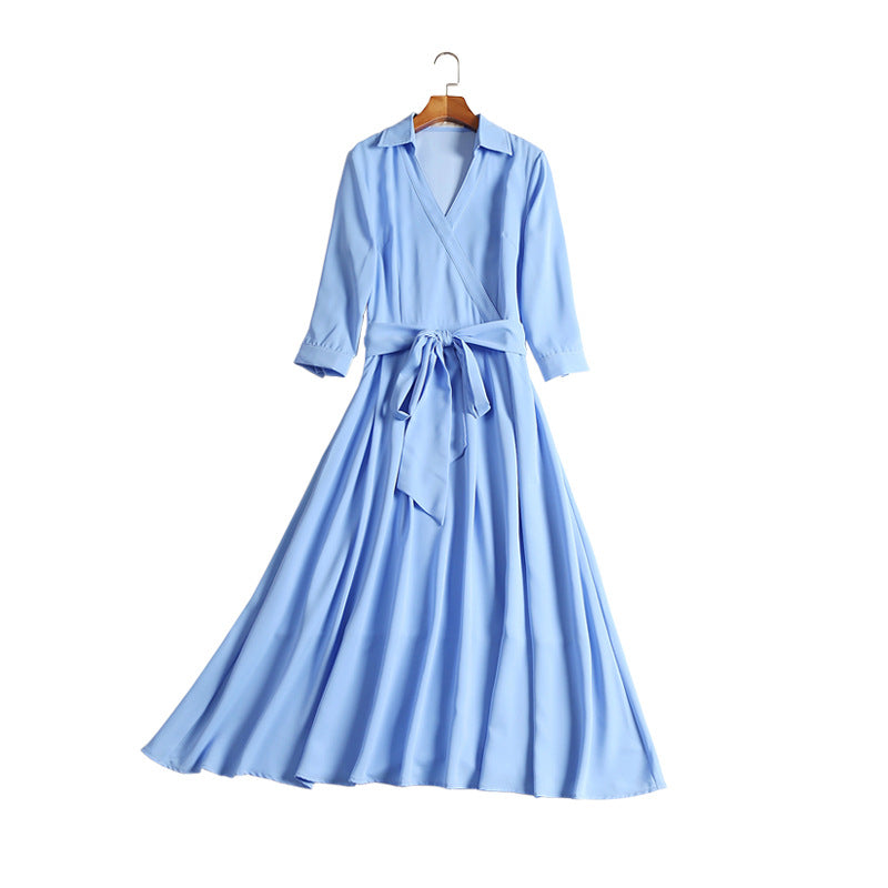2020 Fall Women's Fashion V-Neck Long Dress with Tie