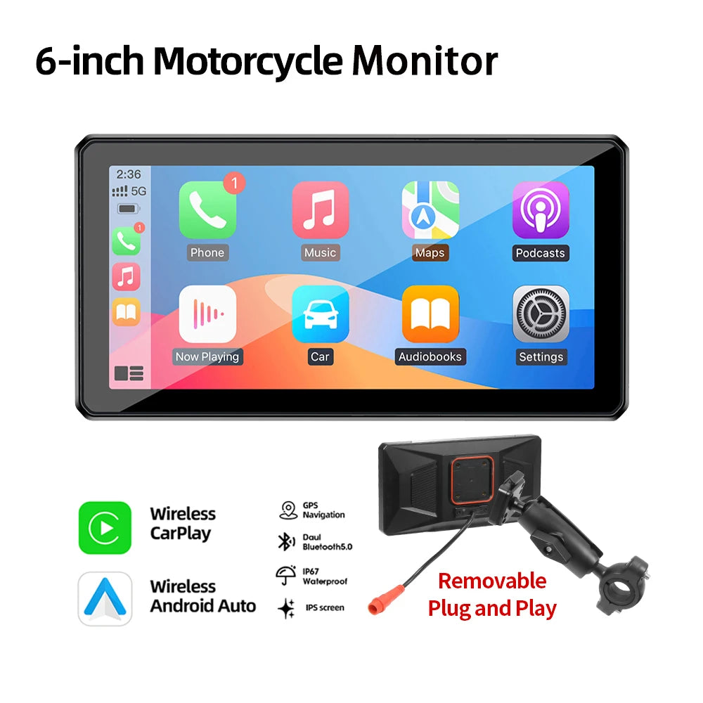 5/6/7 inch Motorcycle Display Screen Carplay Navigation Portable Digital Dashboard Motobike Android Auto Waterproof BT Monitor