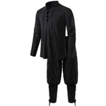2Pcs Men's Medieval Knight Costume Set Renaissance Cosplay Pirate Shirts Ankle Banded Pants For Halloween Cotton Linen Fabric - flohmarkt-deutschland.shop