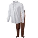 2Pcs Men's Medieval Knight Costume Set Renaissance Cosplay Pirate Shirts Ankle Banded Pants For Halloween Cotton Linen Fabric - flohmarkt-deutschland.shop
