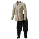 2Pcs Men's Medieval Knight Costume Set Renaissance Cosplay Pirate Shirts Ankle Banded Pants For Halloween Cotton Linen Fabric - flohmarkt-deutschland.shop