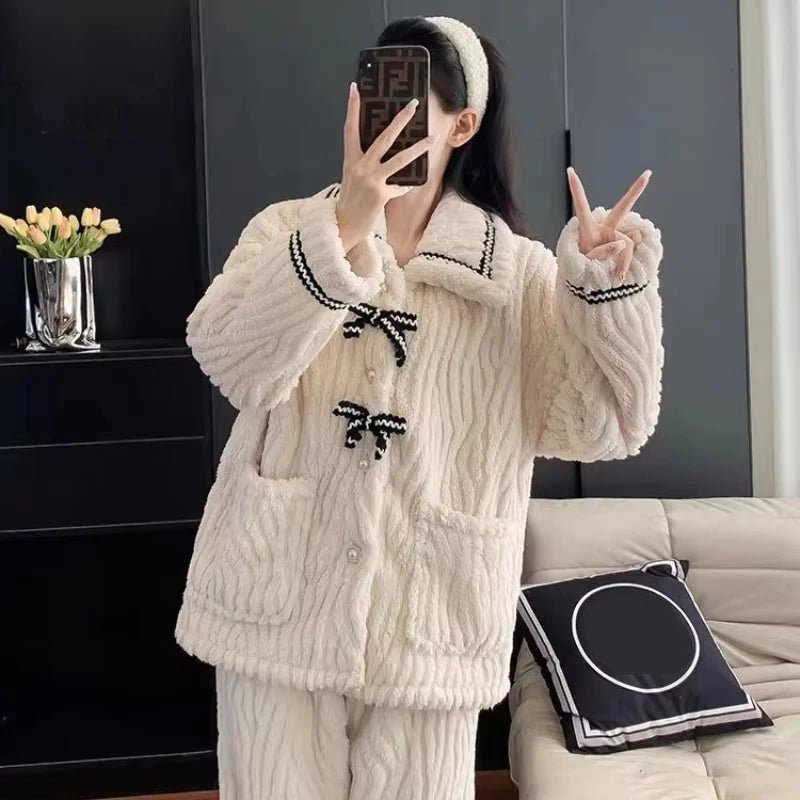 2Pcs/set women's pajamas autumn and winter students home wear padded and thickened warm princess clothes women's clothing - flohmarkt-deutschland.shop