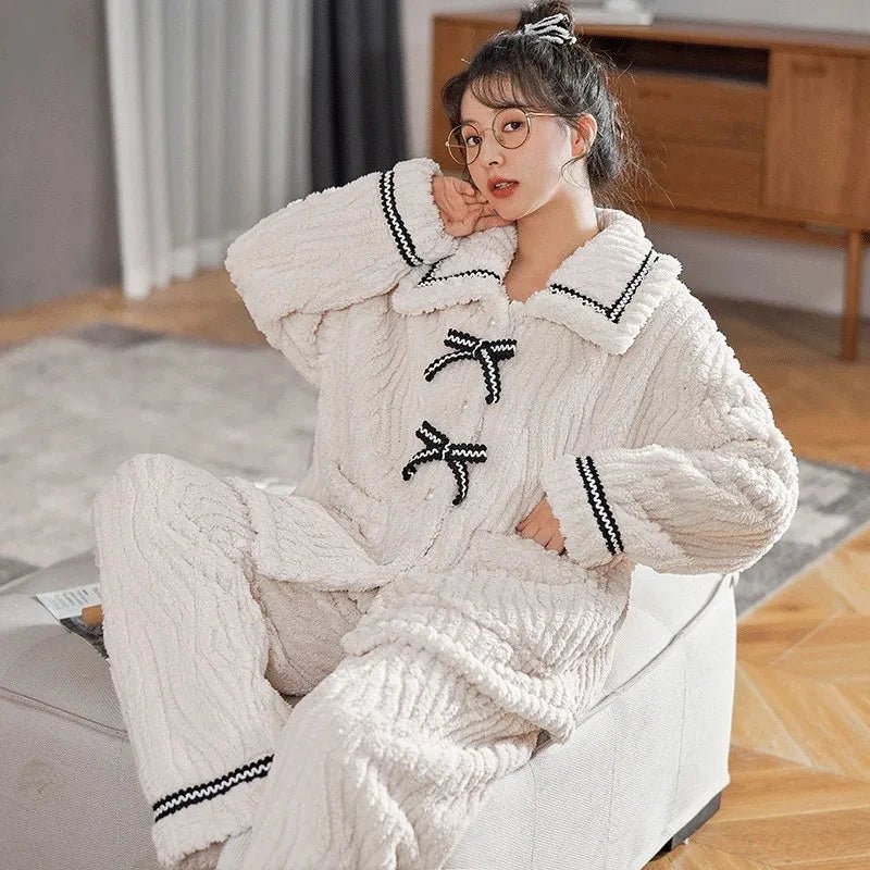 2Pcs/set women's pajamas autumn and winter students home wear padded and thickened warm princess clothes women's clothing - flohmarkt-deutschland.shop