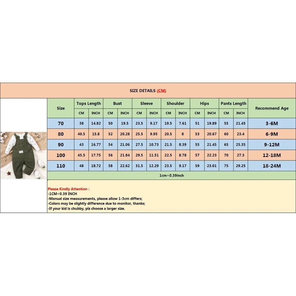 3-24 Monate Baby niedlichen kleinen Bären bedruckte Kleidung Set weiß lang ärmel ige Top grüne Riemen Hose Herbst Set für Kleinkind Mädchen - flohmarkt-deutschland.shop