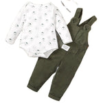3-24 Monate Baby niedlichen kleinen Bären bedruckte Kleidung Set weiß lang ärmel ige Top grüne Riemen Hose Herbst Set für Kleinkind Mädchen - flohmarkt-deutschland.shop