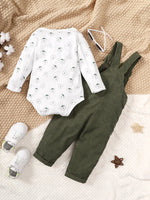 3-24 Monate Baby niedlichen kleinen Bären bedruckte Kleidung Set weiß lang ärmel ige Top grüne Riemen Hose Herbst Set für Kleinkind Mädchen - flohmarkt-deutschland.shop
