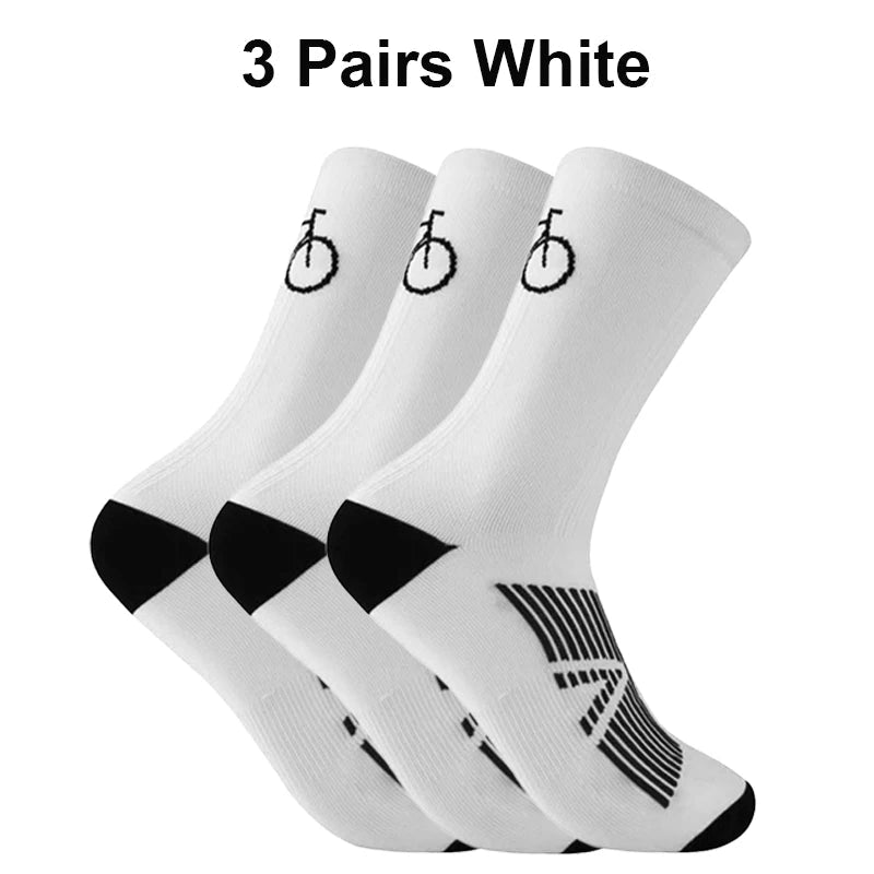 3 Pairs Cycling Socks Men Breathable Mesh Road MTB Bike Socks Bicycle Pattern Mid Tube Outdoor Sport Racing Socks Running Stripe - flohmarkt-deutschland.shop