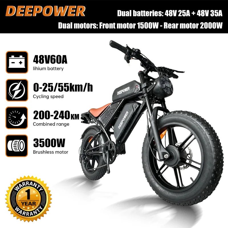 3000W Dual-Motor 48V60 Fahrrad All-Terrain Mountain E-Bike mit breiten Reifen für Erwachsene, geeignet für Schnee und Wüsten, Elektrofahrrad für Erwachsene - flohmarkt-deutschland.shop