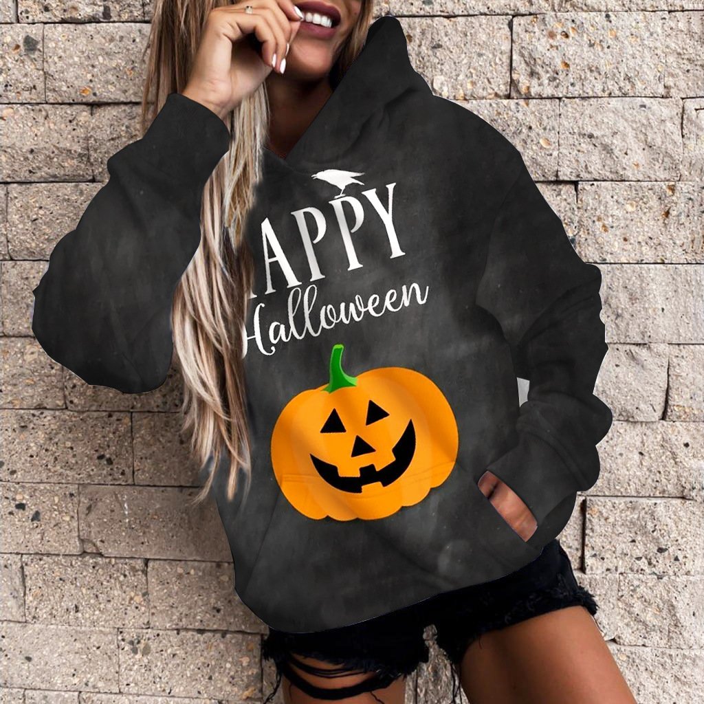 Women's 3D Printed Pumpkin Halloween Casual Hoodie