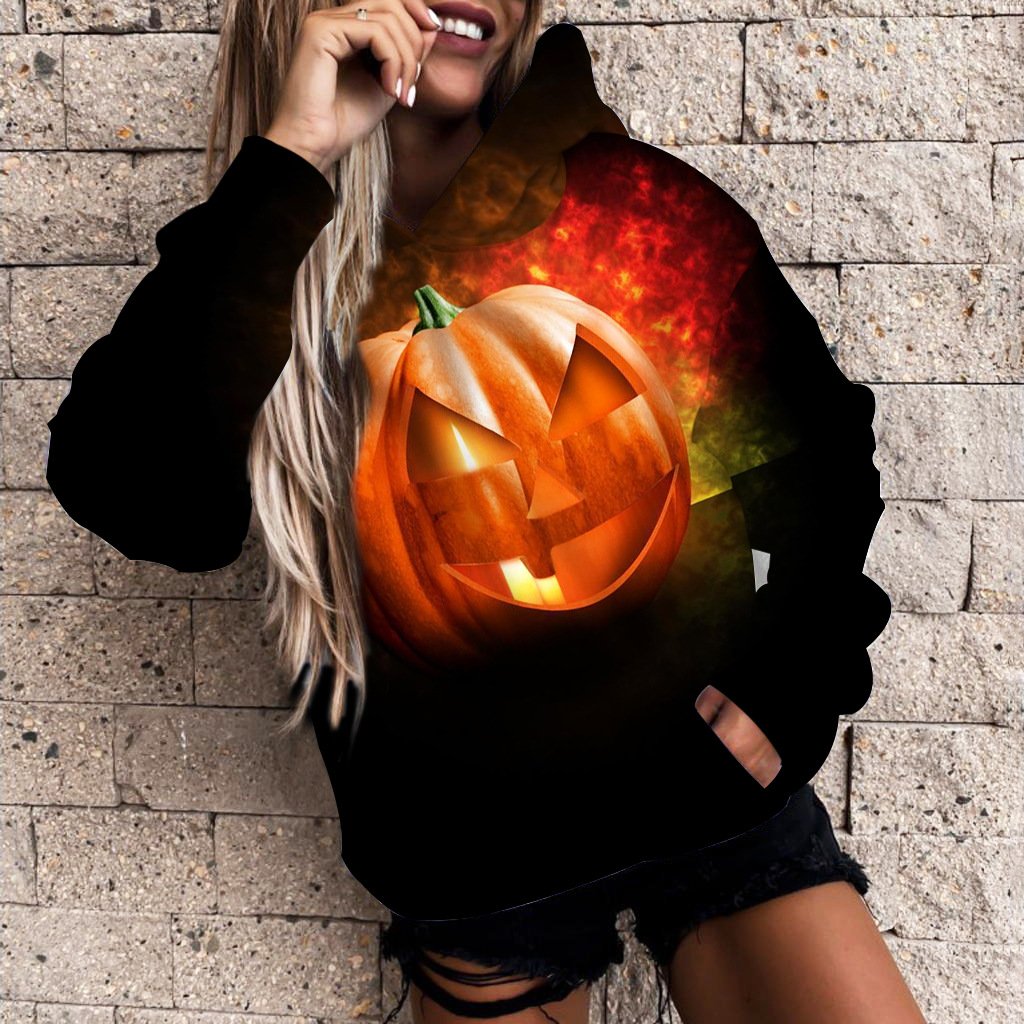 Women's 3D Printed Pumpkin Halloween Casual Hoodie