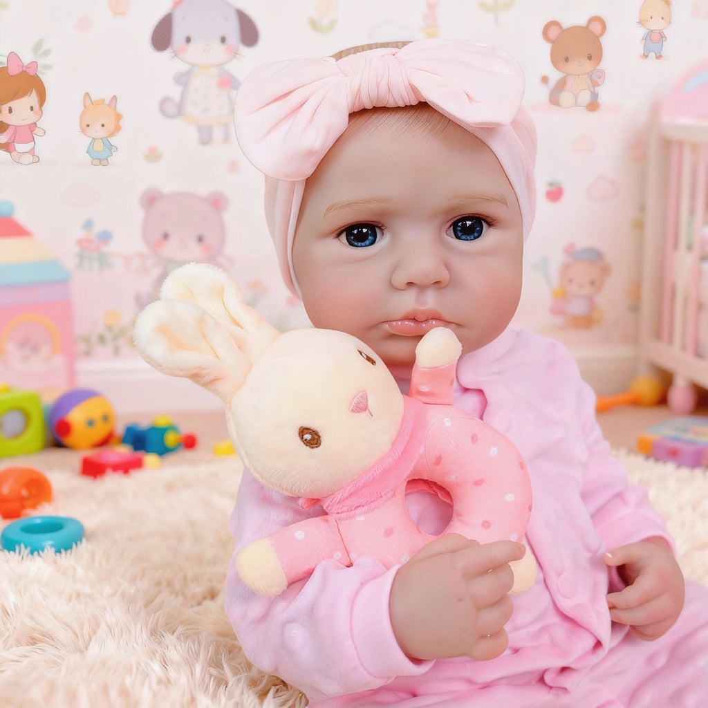 NPK 19inch Lifelike Handmade LouLou Awake Girl Doll with Detailed Painting Real Soft Touch Cute Handy Small Baby Figure