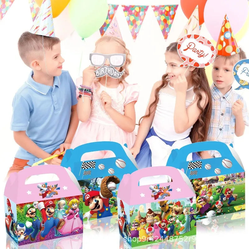 New 12Pcs Super Mario Plumber Horsepower Party Favors Handy Horn Paper Box Boys Birthday Party Decoration Candy Box