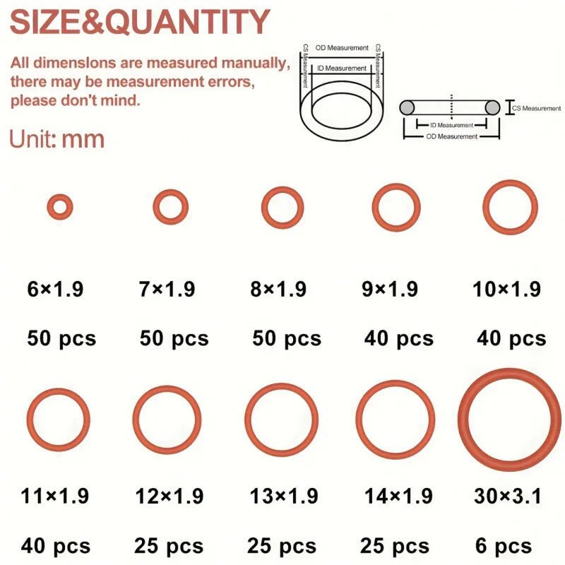 351pcs silicone O-ring set, 10 sizes, oil and heat resistant, suitable for cars and pipelines - flohmarkt-deutschland.shop