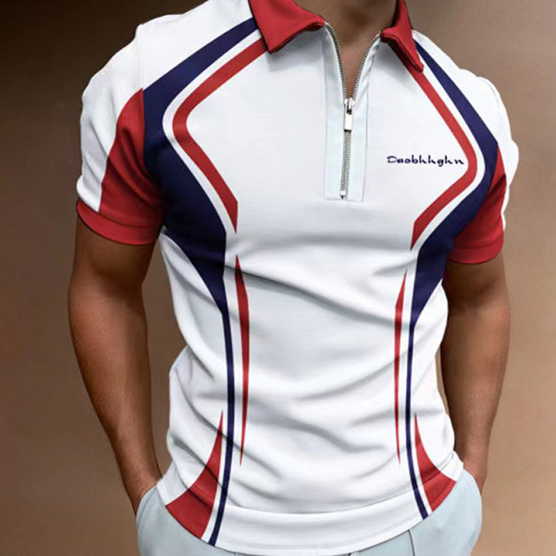 Men's Striped Short Sleeve Polo Shirt - Breathable Fit