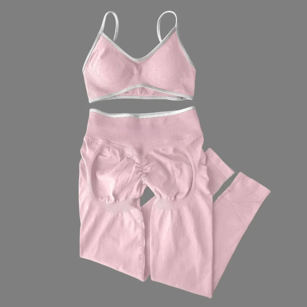 Women's 2-Piece Color Block Yoga Set: Camisole Bra & Seamless Fitted Leggings, Suitable for Fitness and Exercise