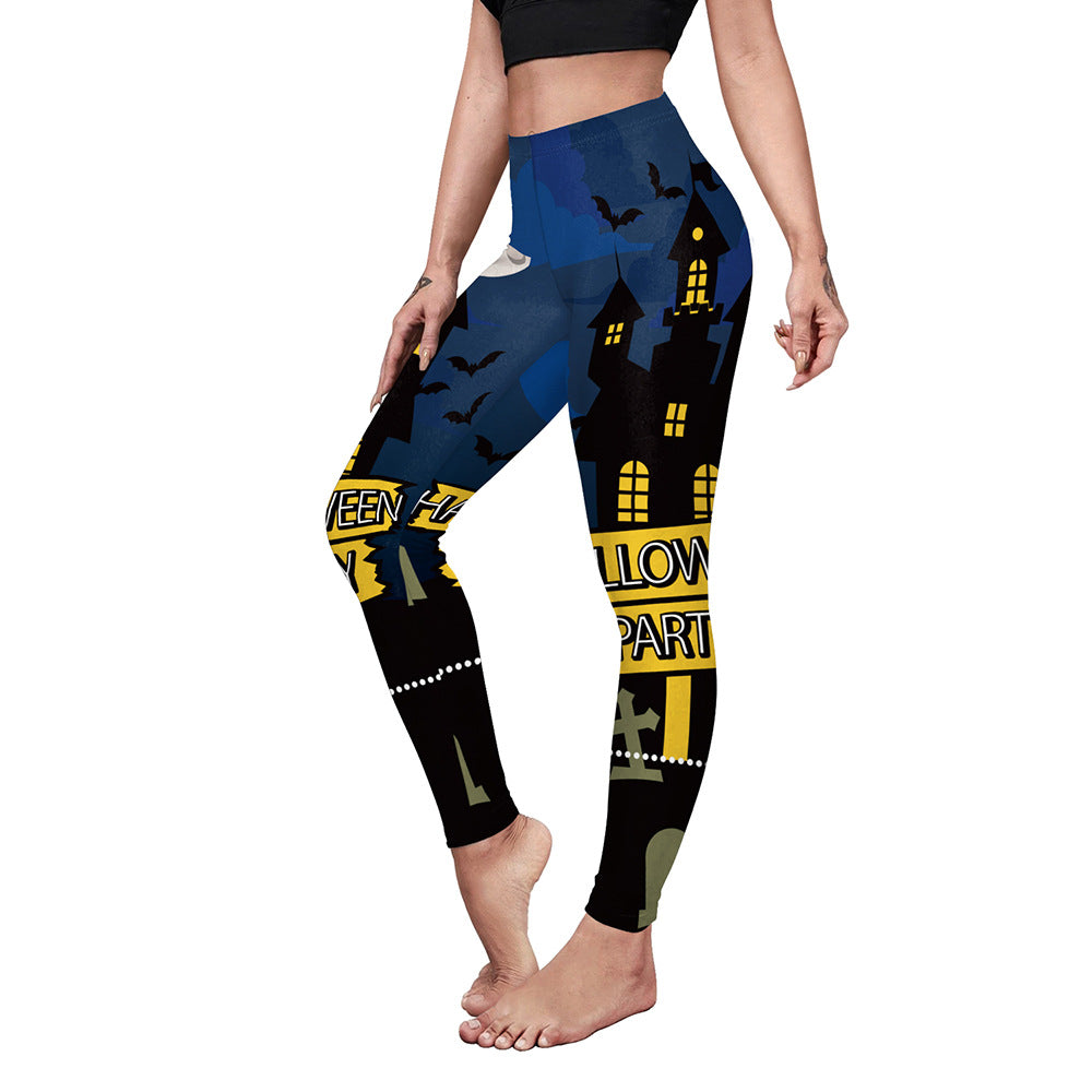 Women's Casual Pumpkin Spider Web Printed Yoga Pants