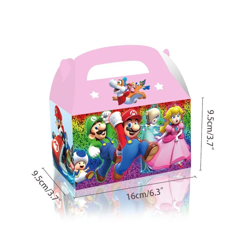 New 12Pcs Super Mario Plumber Horsepower Party Favors Handy Horn Paper Box Boys Birthday Party Decoration Candy Box
